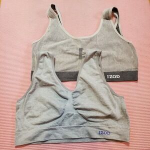 Izod 2 Gray Sports Bras 2X Comfy Activewear Athleisure Pullover Stretch
